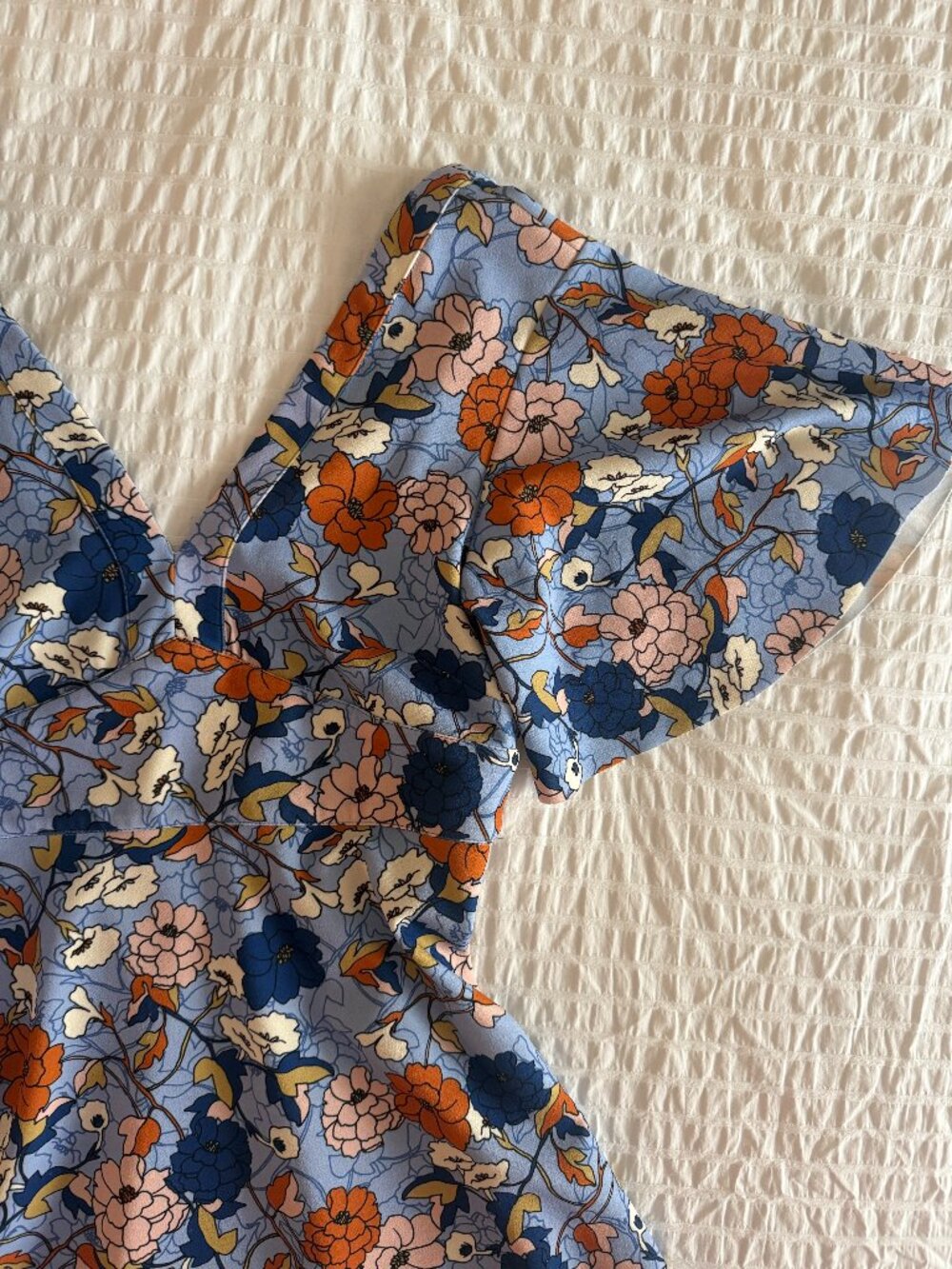 Zara Blue Floral Deep V Backless Mini Dress Fitted Waist